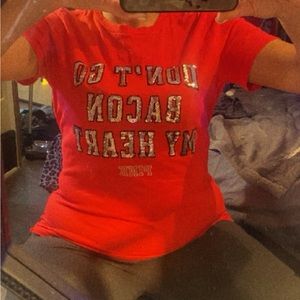 Victoria Secrets Pink Red small short sleeve top bling mint condition